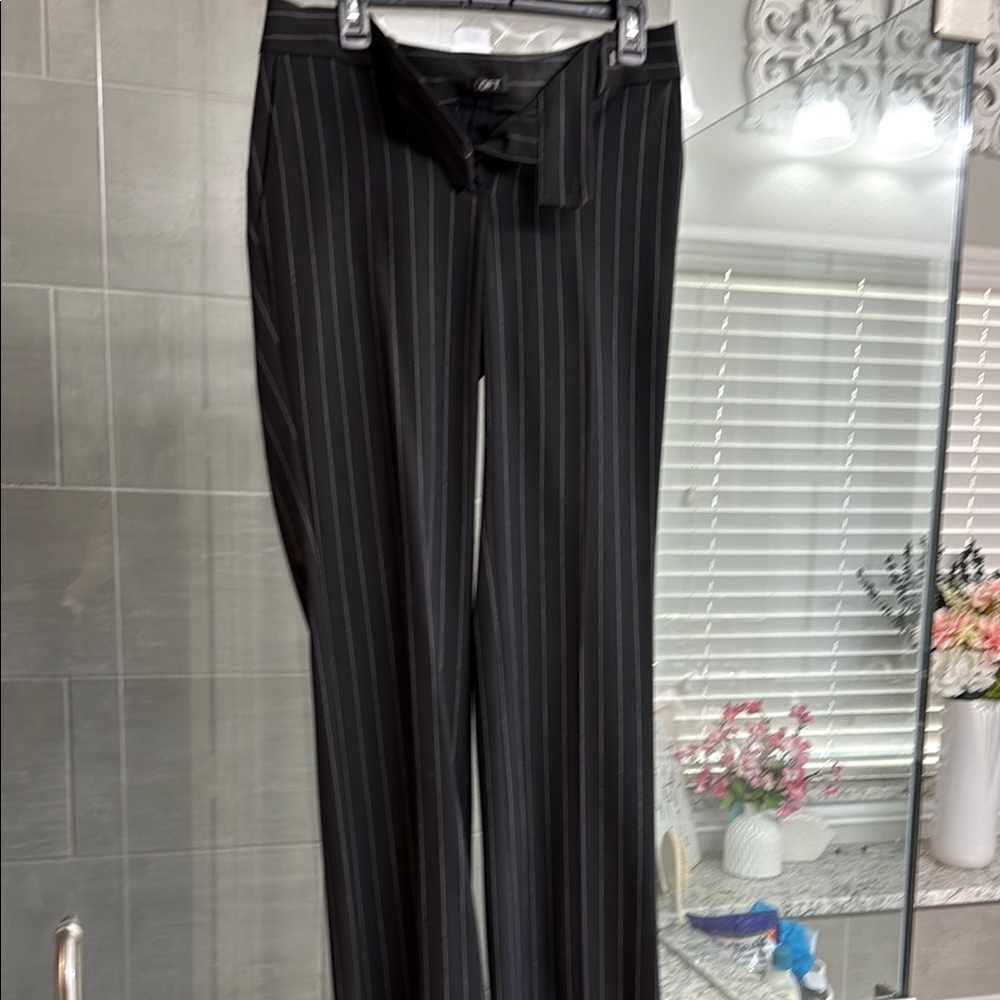 LOFT Black and White Pinstripe Trousers with Tie-Front Closure